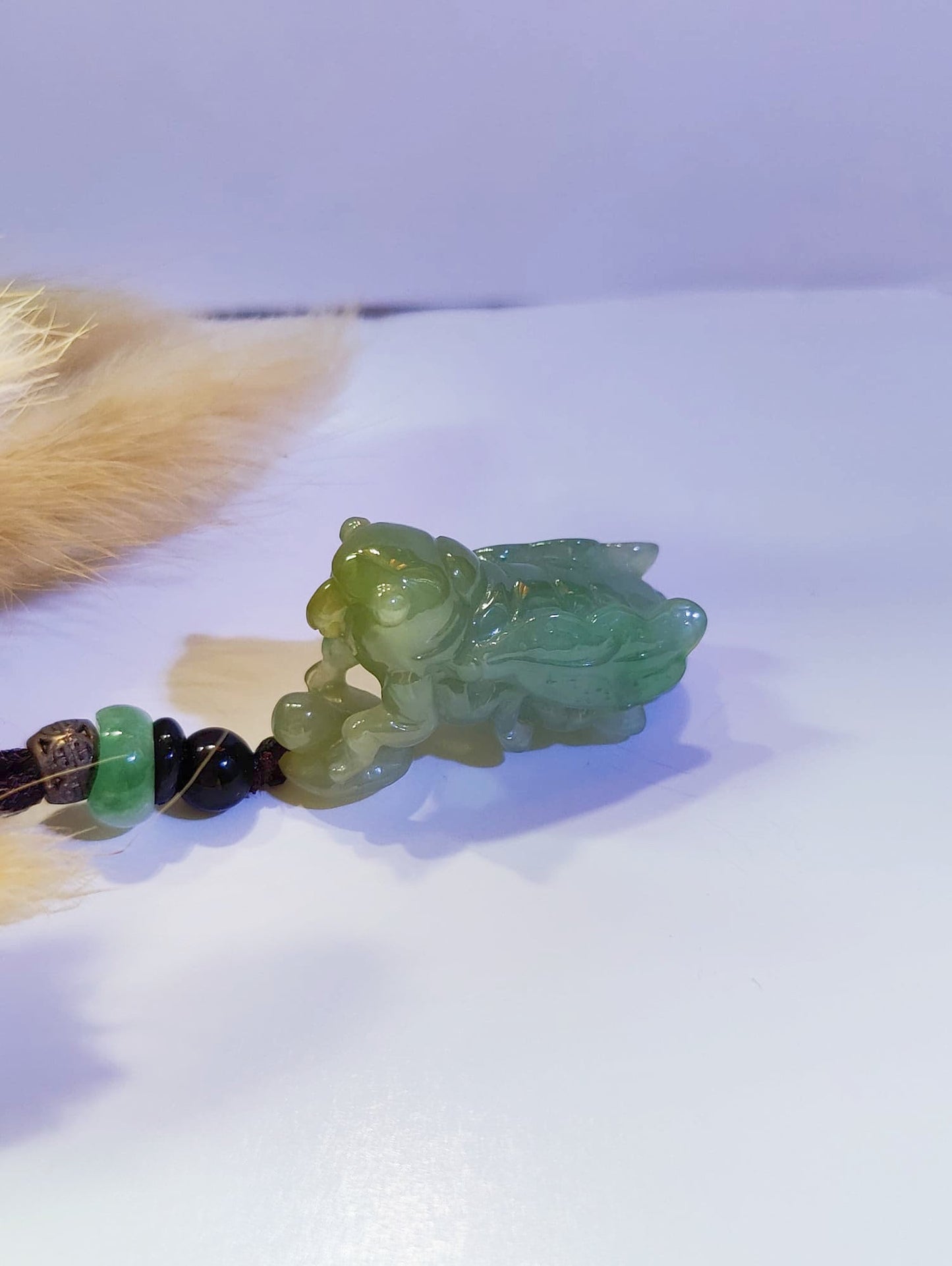 Natural Tricolor Jade Pendant - Hand Carved Cicada Charm with Icy Green Yellow White Jade