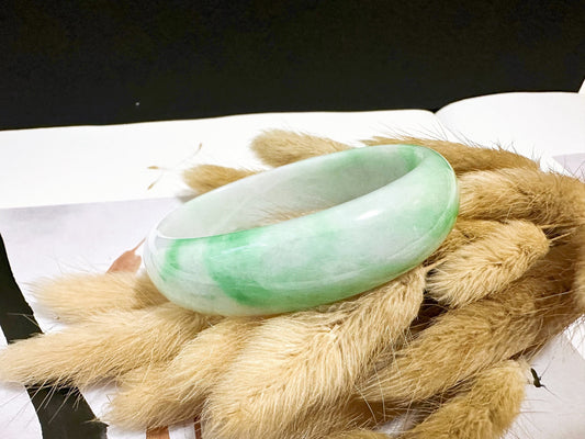 Natural Type A Myanmar Vivid Apple Green Oval Shape Jadeite Jade Bangle Bracelet