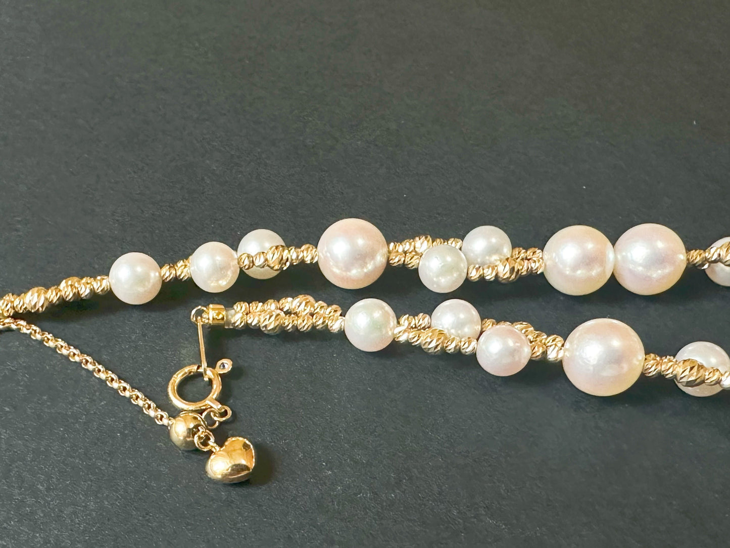 AAAA Grade Mirror Like 5.5 - 8.5 mm Natural White Colour Japan Sea Water Akoya Pearl Necklace, Double Strand with 18K Gold Chain