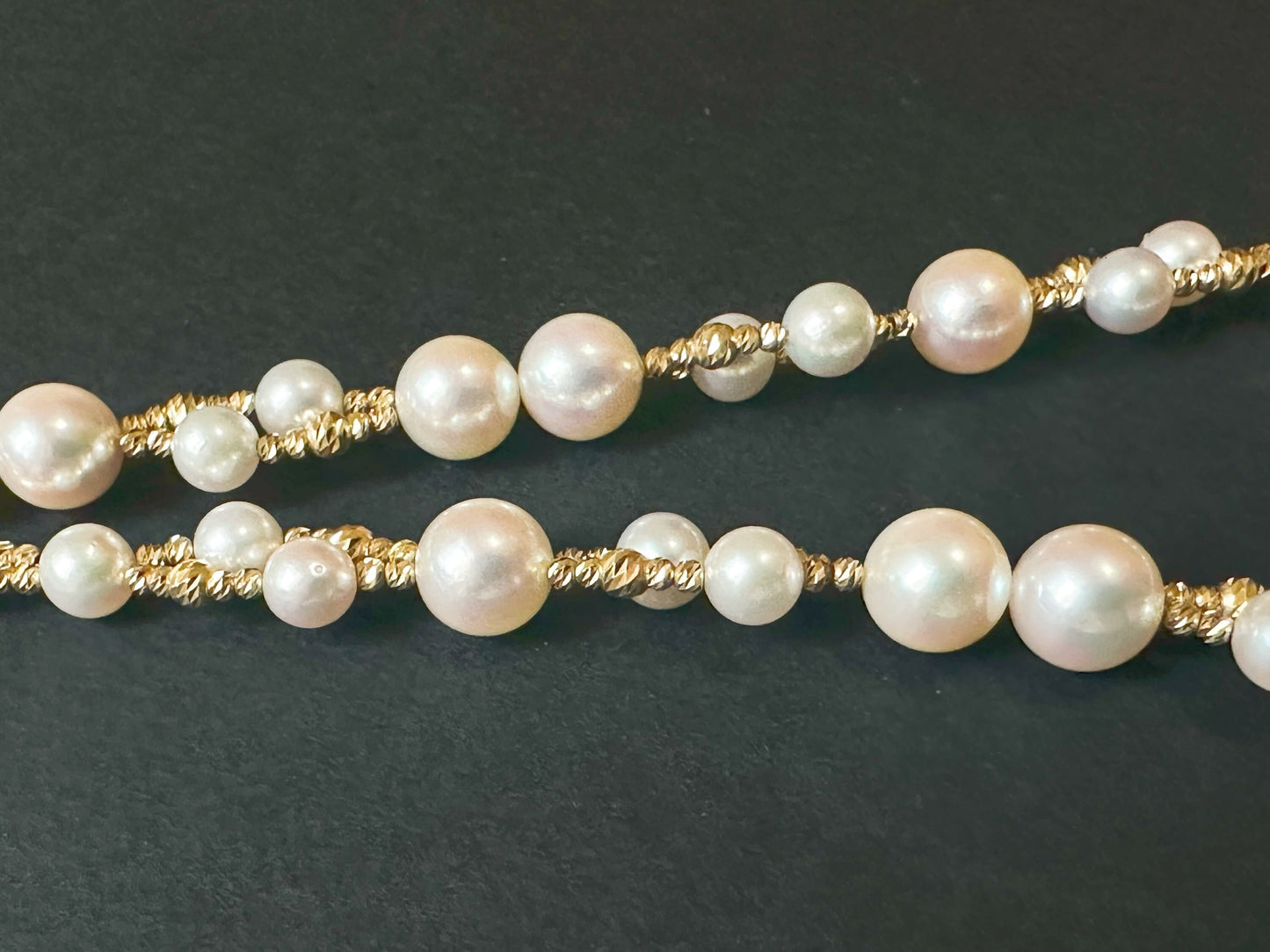 AAAA Grade Mirror Like 5.5 - 8.5 mm Natural White Colour Japan Sea Water Akoya Pearl Necklace, Double Strand with 18K Gold Chain