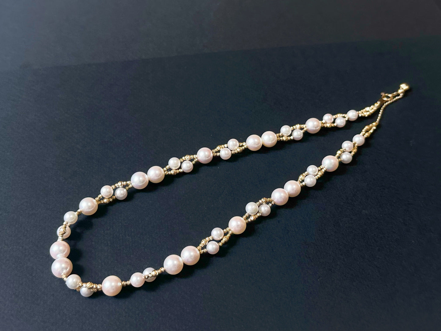 AAAA Grade Mirror Like 5.5 - 8.5 mm Natural White Colour Japan Sea Water Akoya Pearl Necklace, Double Strand with 18K Gold Chain