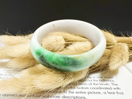 Natural Myanmar Vivid Apple Green Tricolor Oval Shape Jadeite Jade Bangle Bracelet