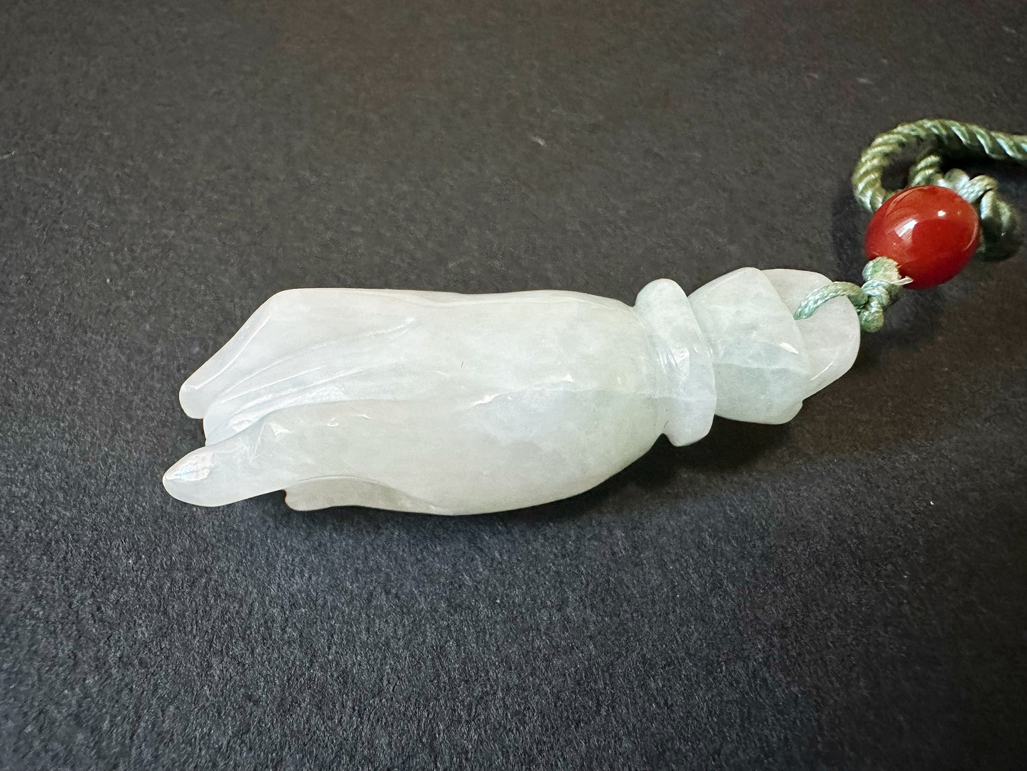 Natural Myanmar Buddha Hand White Jade with Green Tint Pendant Necklace