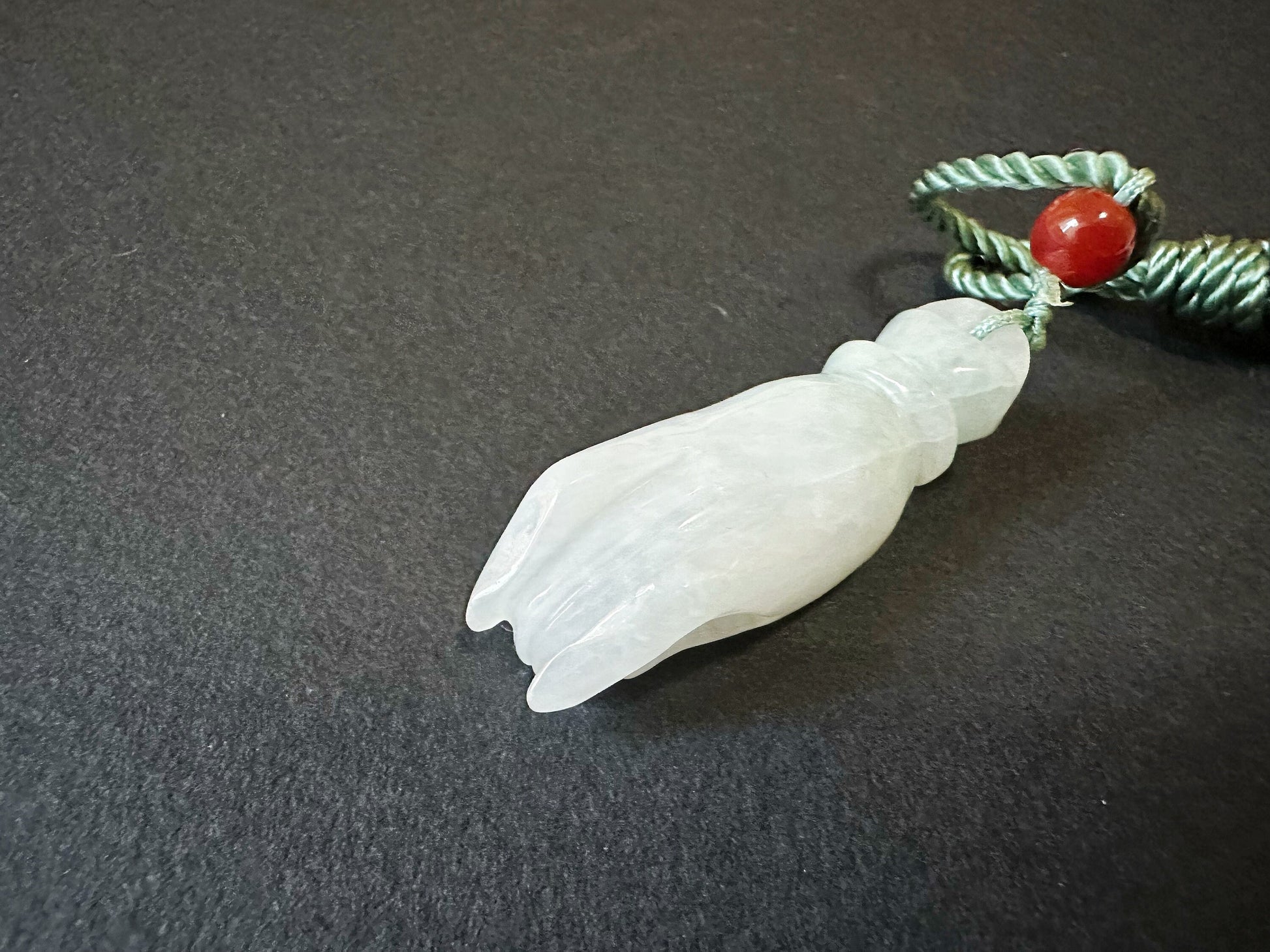 Natural Myanmar Buddha Hand White Jade with Green Tint Pendant Necklace