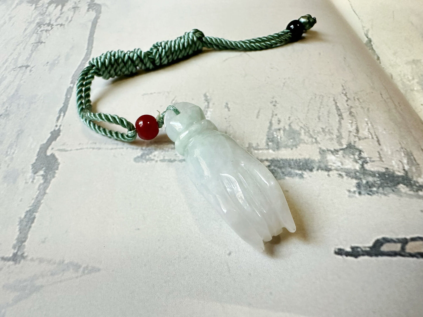 Natural Myanmar Buddha Hand White Jade with Green Tint Pendant Necklace