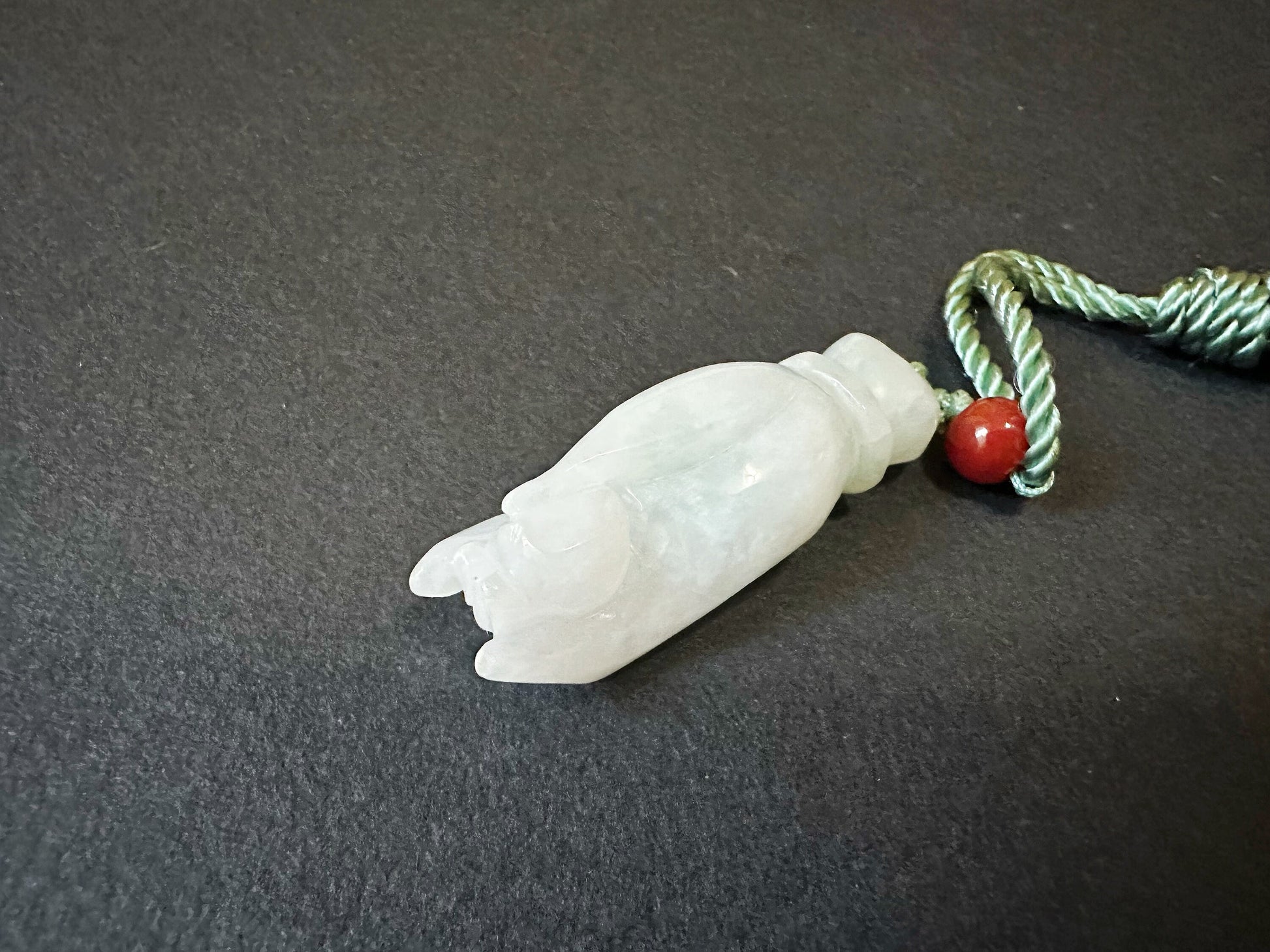 Natural Myanmar Buddha Hand White Jade with Green Tint Pendant Necklace