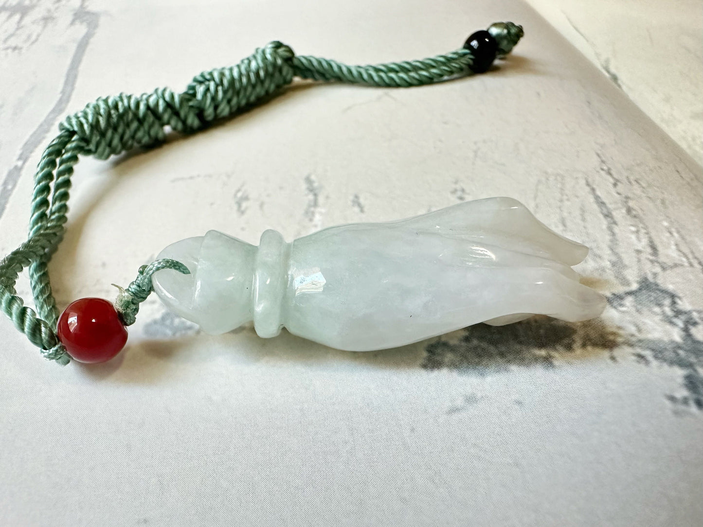 Natural Myanmar Buddha Hand White Jade with Green Tint Pendant Necklace