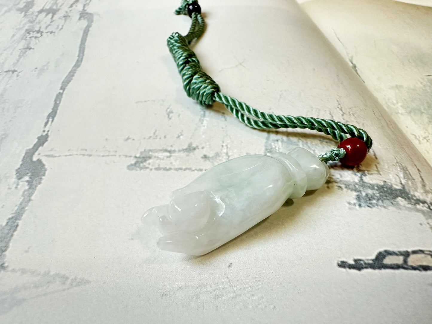 Natural Myanmar Buddha Hand White Jade with Green Tint Pendant Necklace