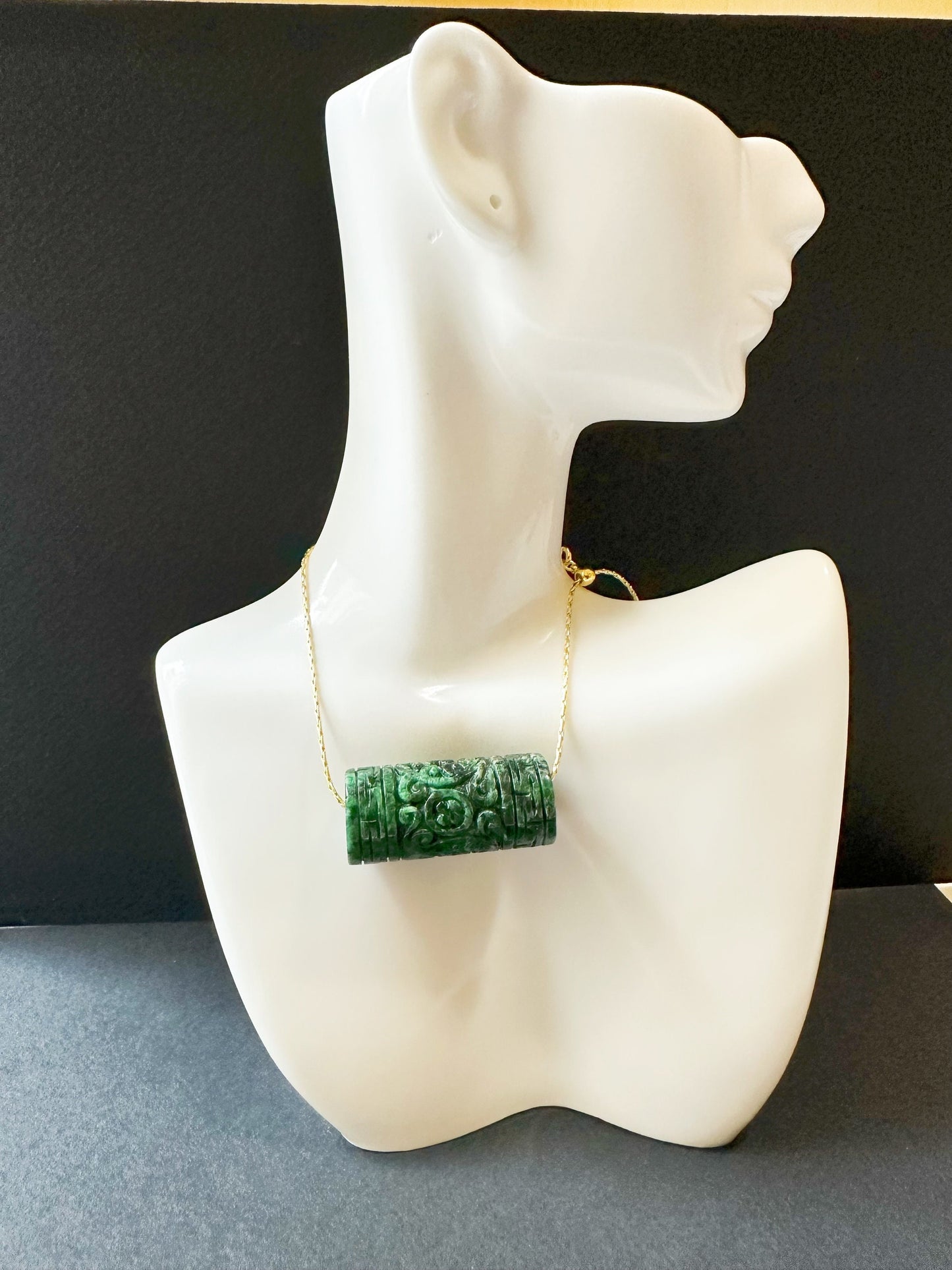 Natural Vivid Green Dark Green Jade Tube Pendant