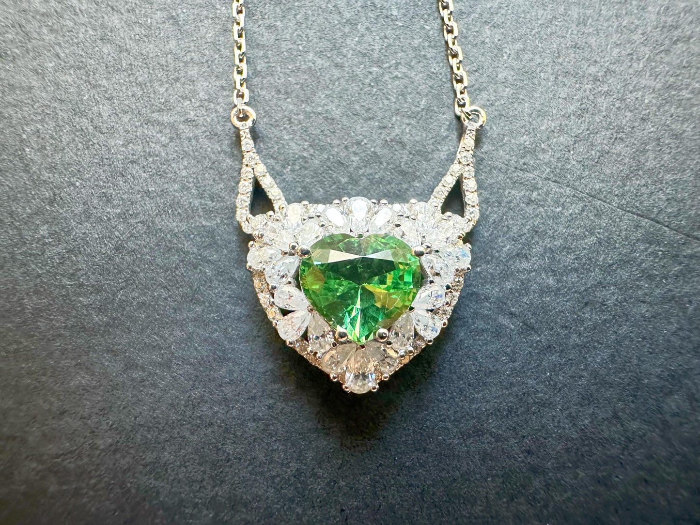 Natural Mint Green Tsavorite Pendant set in 18K White Gold with Moissanites, with Necklace