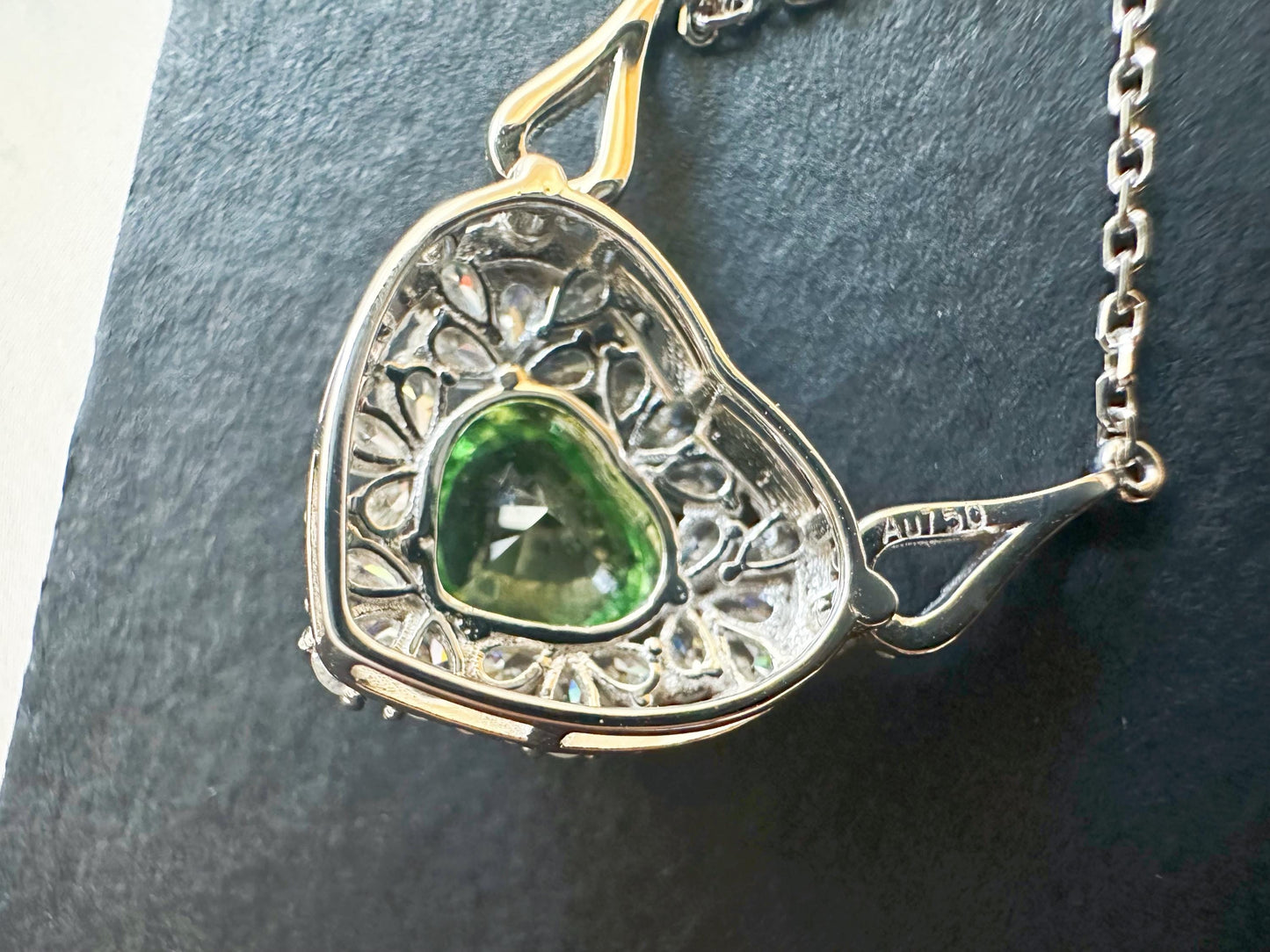 Natural Mint Green Tsavorite Pendant set in 18K White Gold with Moissanites, with Necklace