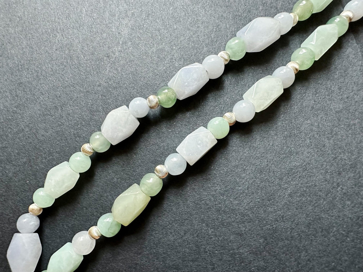 Natural Myanmar Green Lavender Color Jade Beads Necklace with Silver Beads, Jade Beaded Necklace