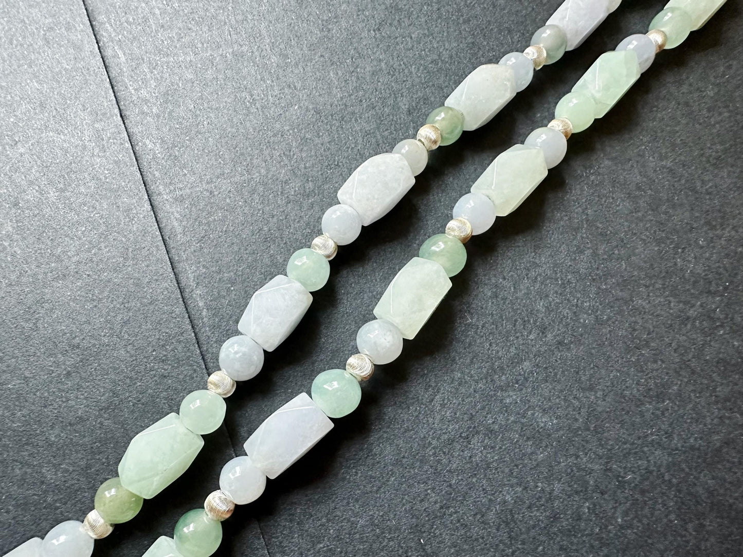 Natural Myanmar Green Lavender Color Jade Beads Necklace with Silver Beads, Jade Beaded Necklace