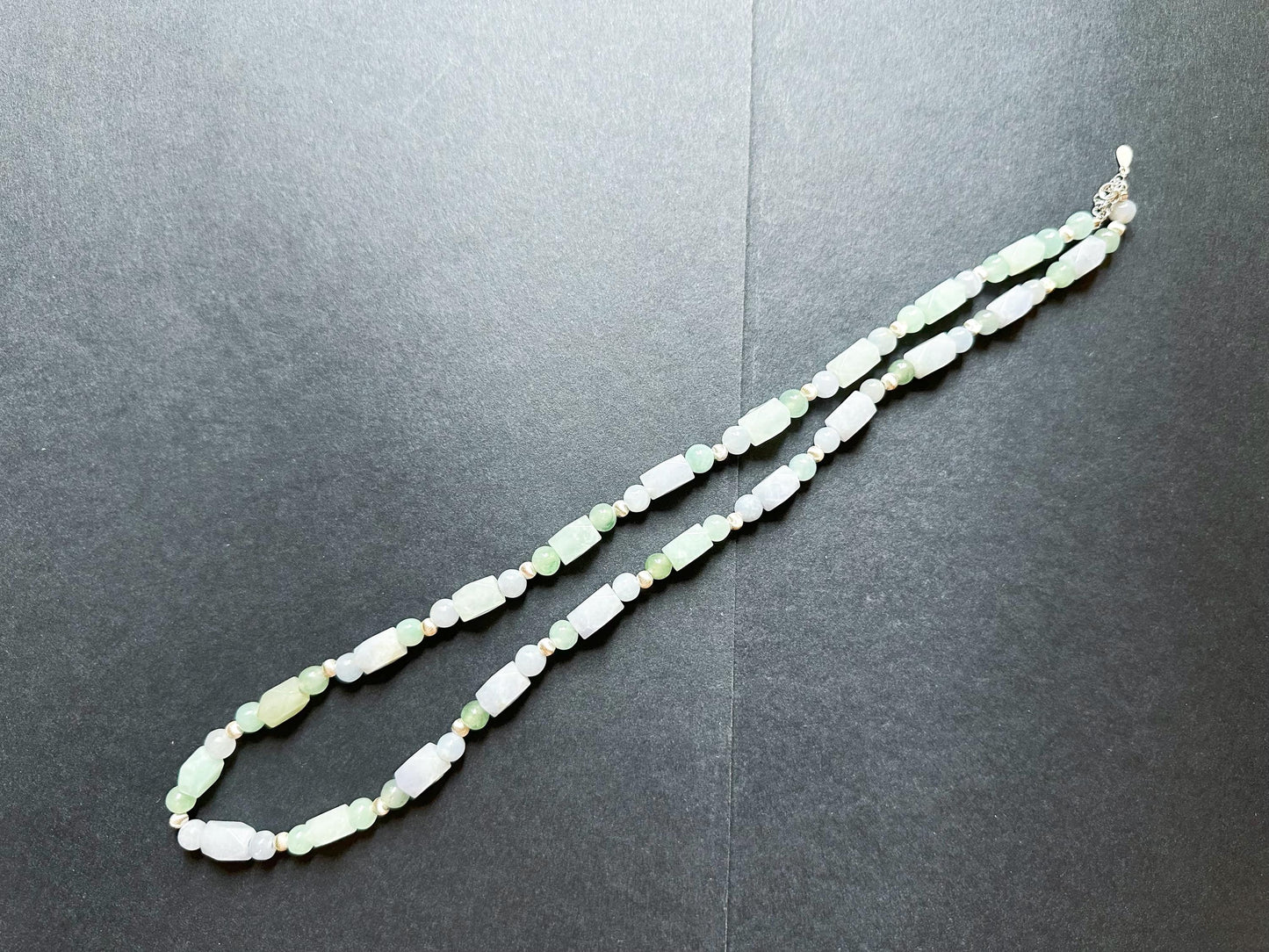 Natural Myanmar Green Lavender Color Jade Beads Necklace with Silver Beads, Jade Beaded Necklace