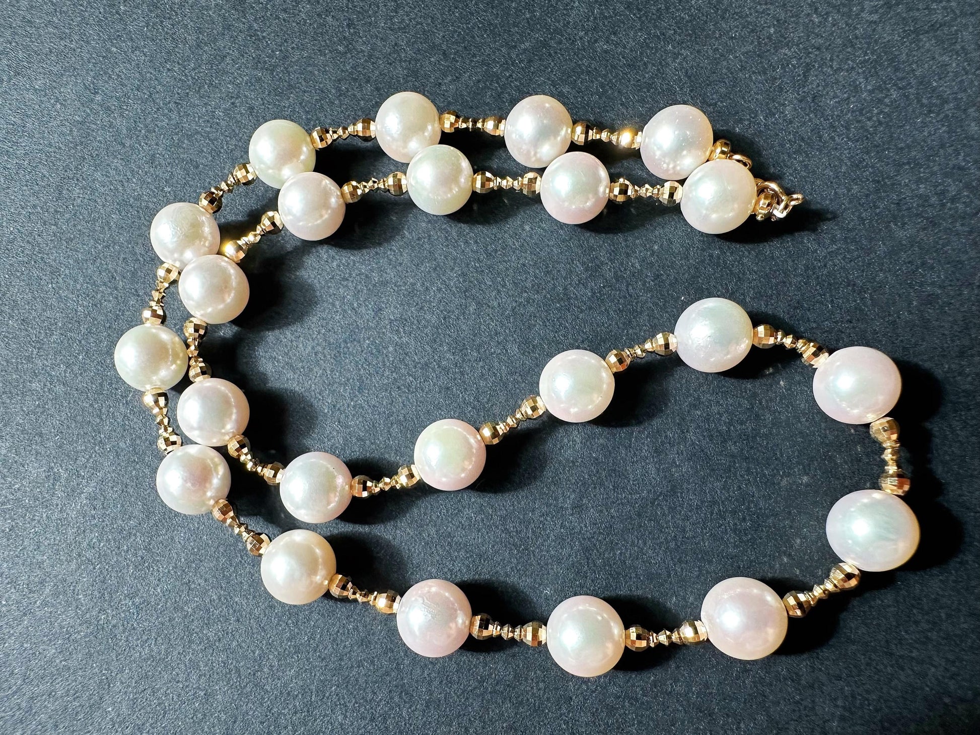 Natural Japan Akoya Pearl Necklace with 18K Gold Beads