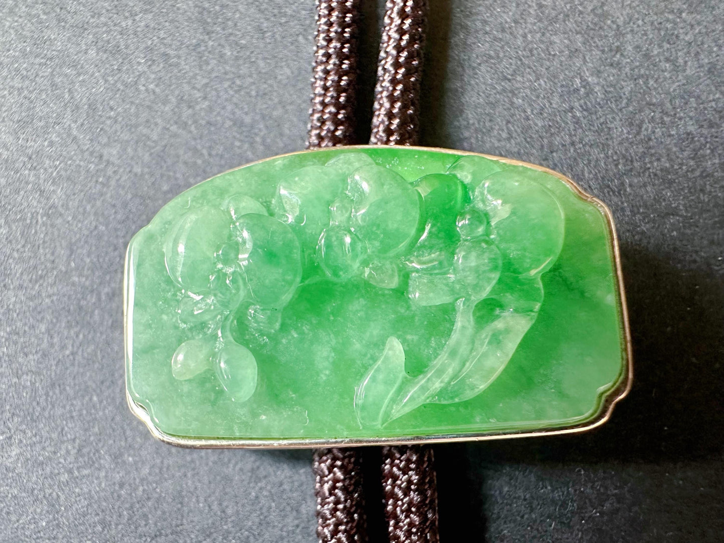 Natural Myanmar Vivid Green Jade Handcrafted Orchid Flower Pendant Necklace with Cord in 925 Silver