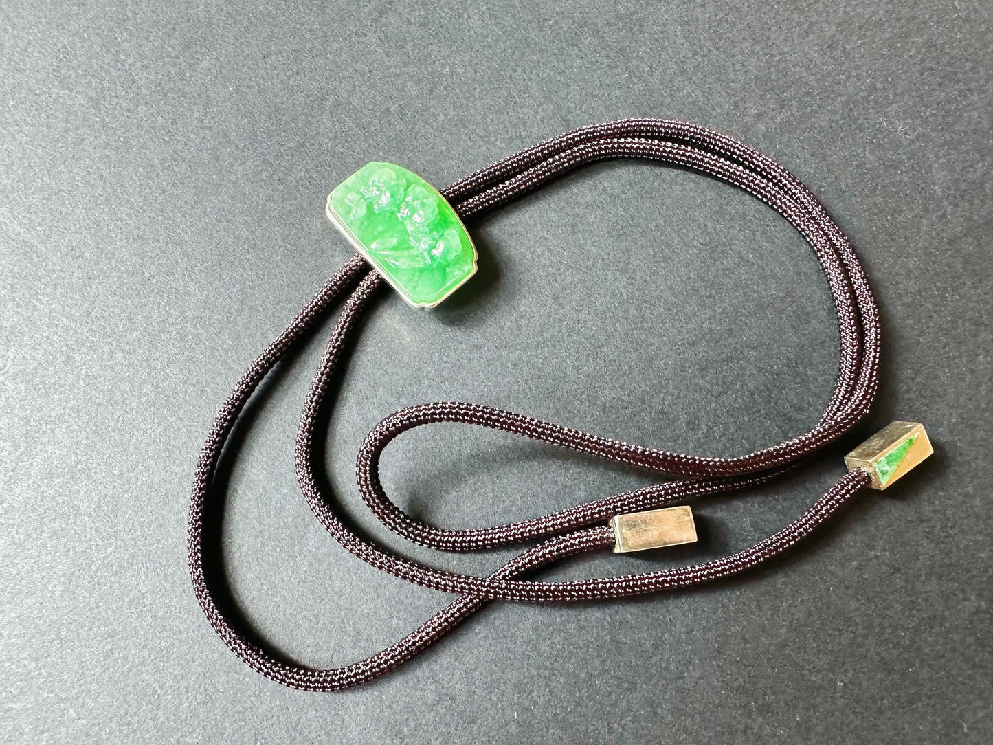 Natural Myanmar Vivid Green Jade Handcrafted Orchid Flower Pendant Necklace with Cord in 925 Silver