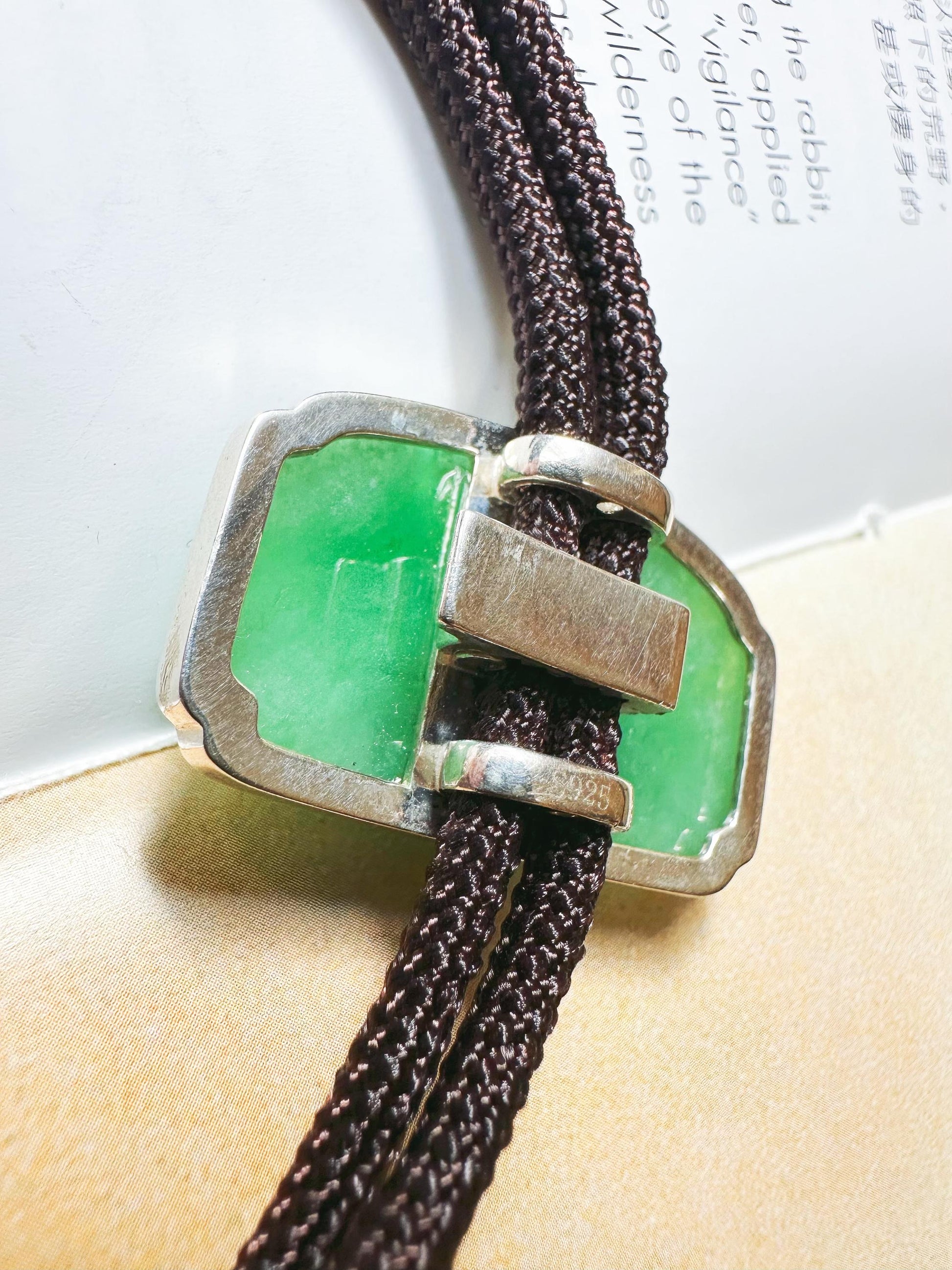 Natural Myanmar Vivid Green Jade Handcrafted Orchid Flower Pendant Necklace with Cord in 925 Silver