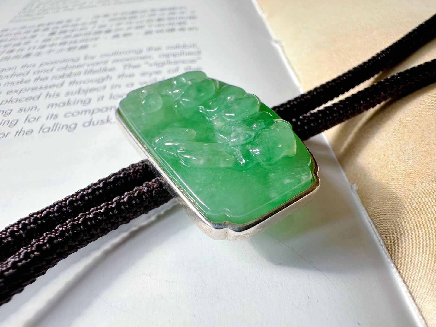 Natural Myanmar Vivid Green Jade Handcrafted Orchid Flower Pendant Necklace with Cord in 925 Silver