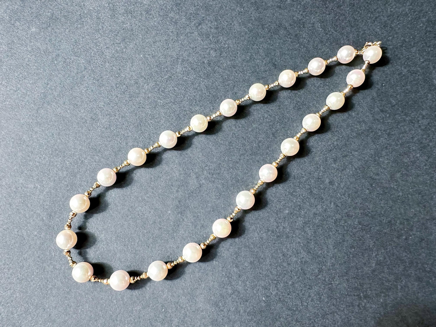 Natural Japan Akoya Pearl Necklace with 18K Gold Beads