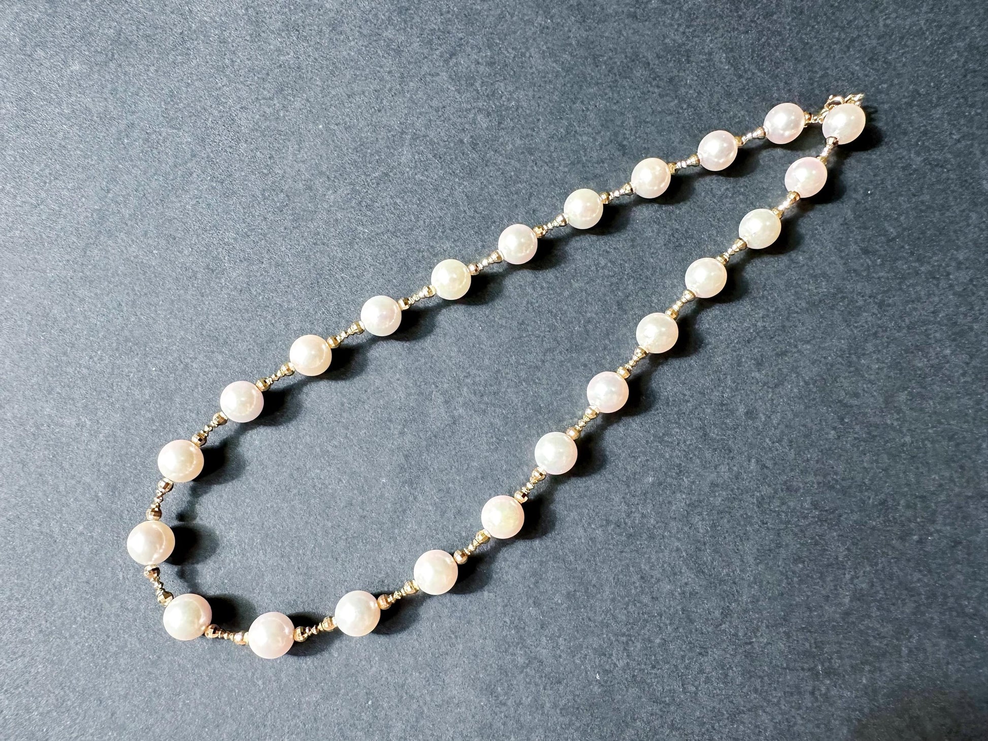 Natural Japan Akoya Pearl Necklace with 18K Gold Beads