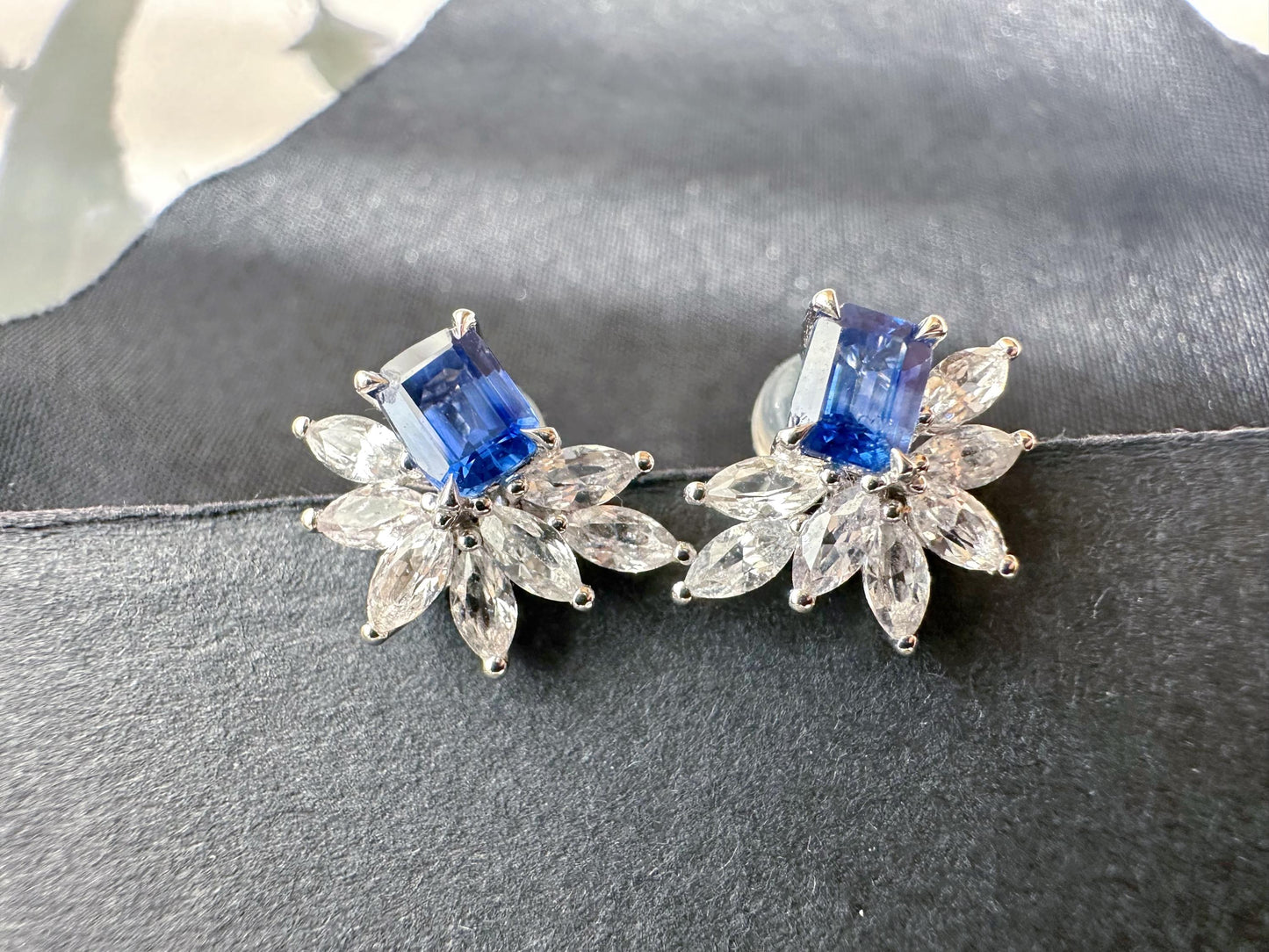Natural Royal Blue Sapphire Earrings in 18K White Gold