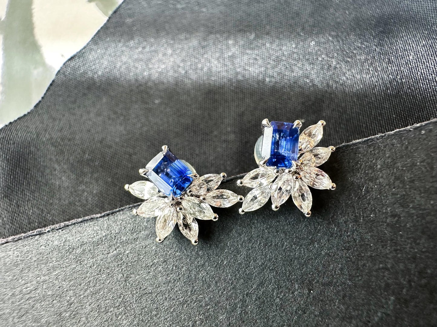 Natural Royal Blue Sapphire Earrings in 18K White Gold