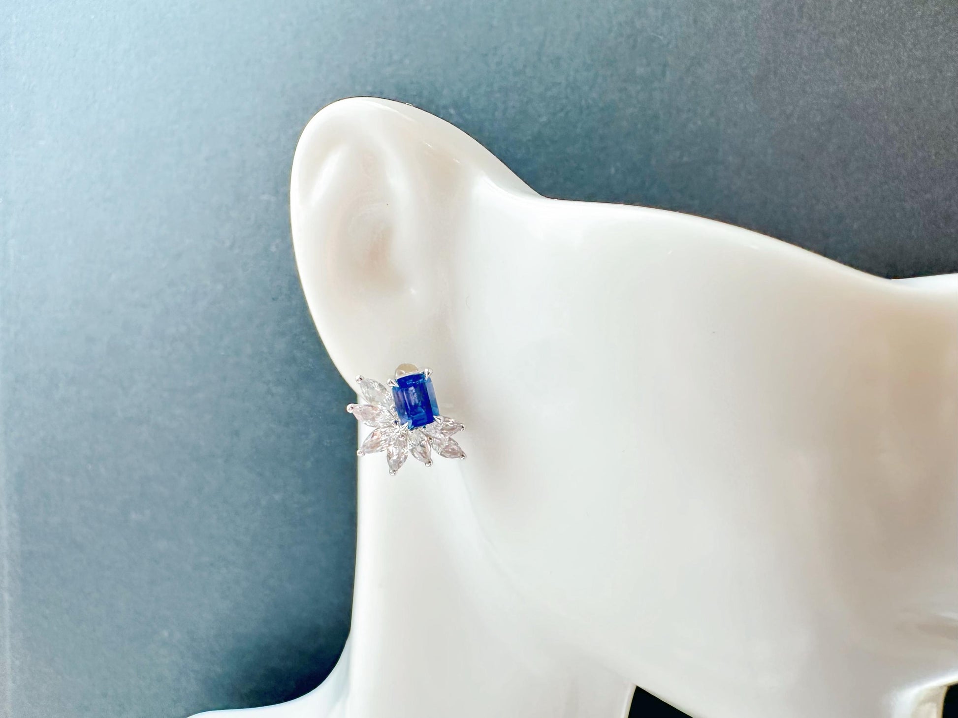 Natural Royal Blue Sapphire Earrings in 18K White Gold