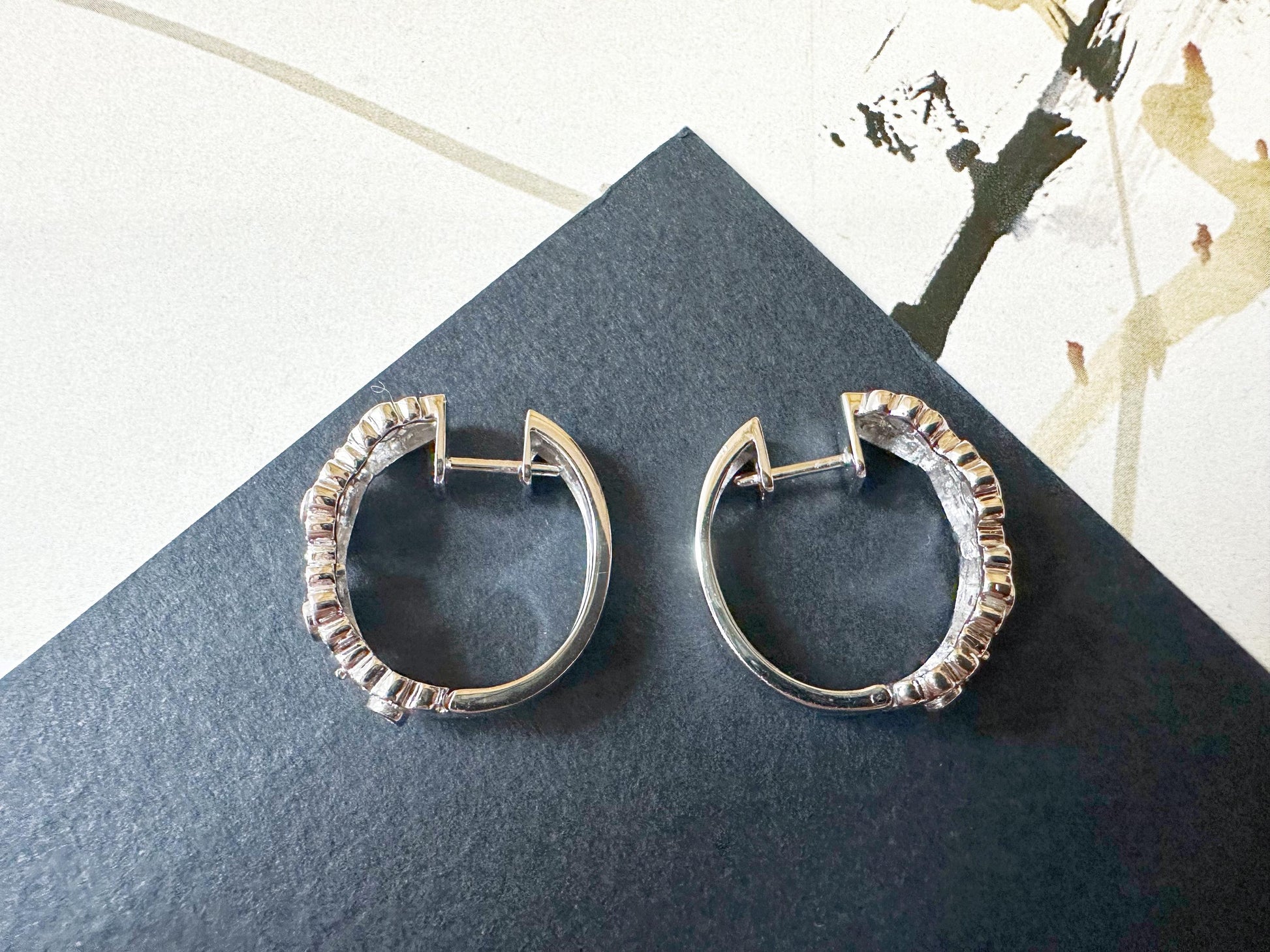 Myanmar Jadeite Donut Earrings, 18K White Gold Diamond Hoops