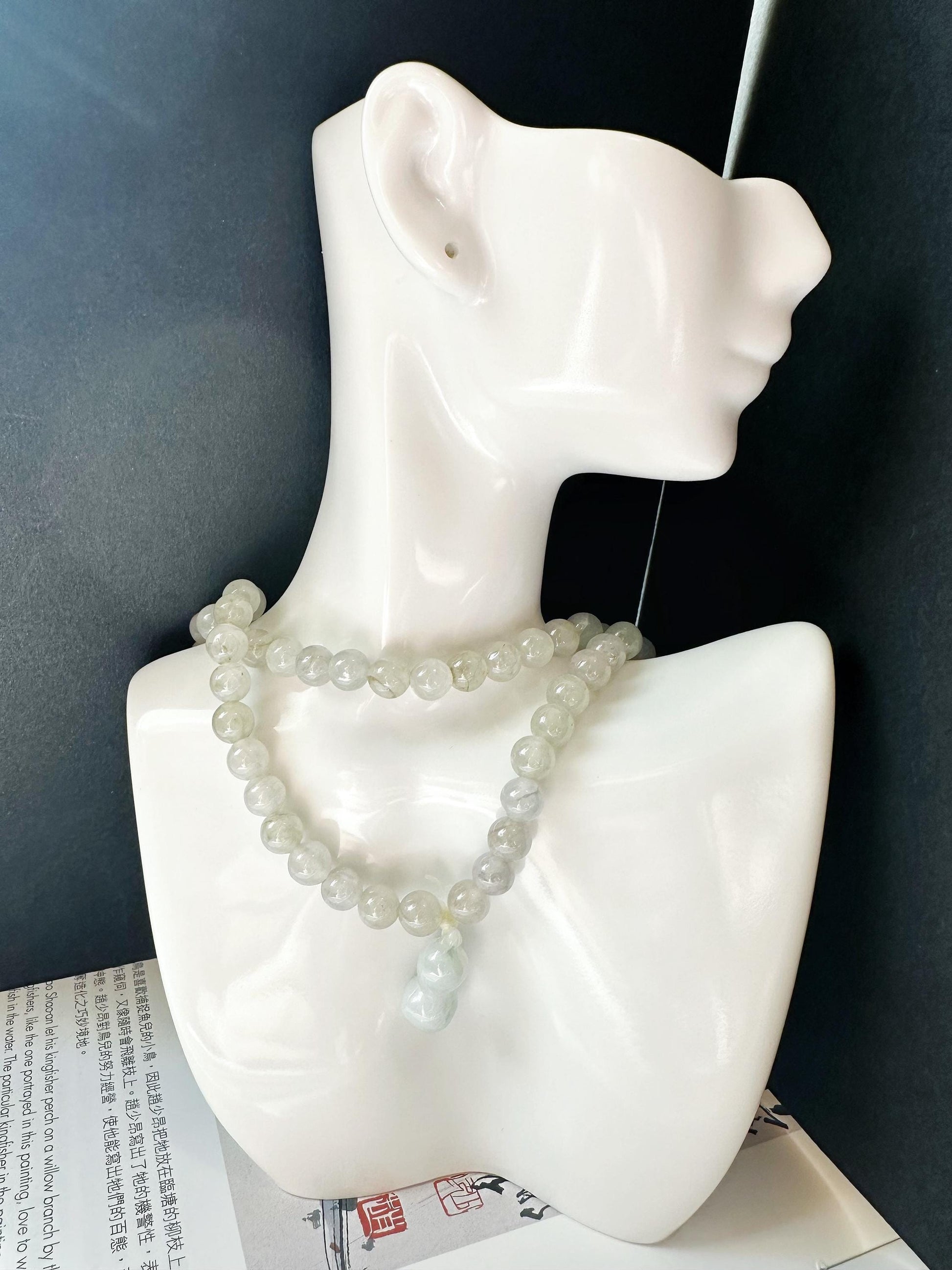 Natural Myanmar Icy Type Jade Beaded Long Necklace, 108 beads