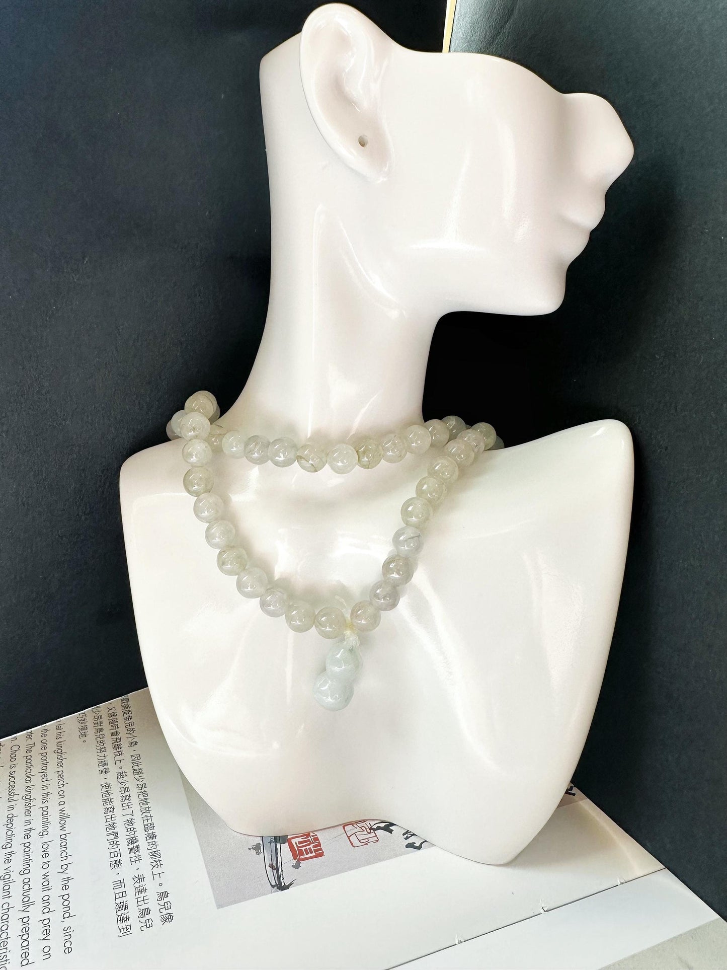 Natural Myanmar Icy Type Jade Beaded Long Necklace, 108 beads