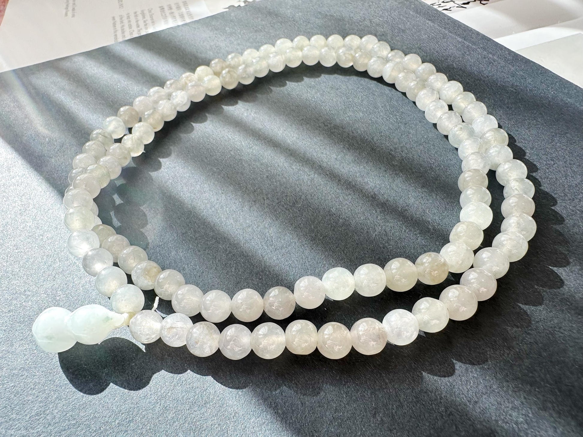 Natural Myanmar Icy Type Jade Beaded Long Necklace, 108 beads