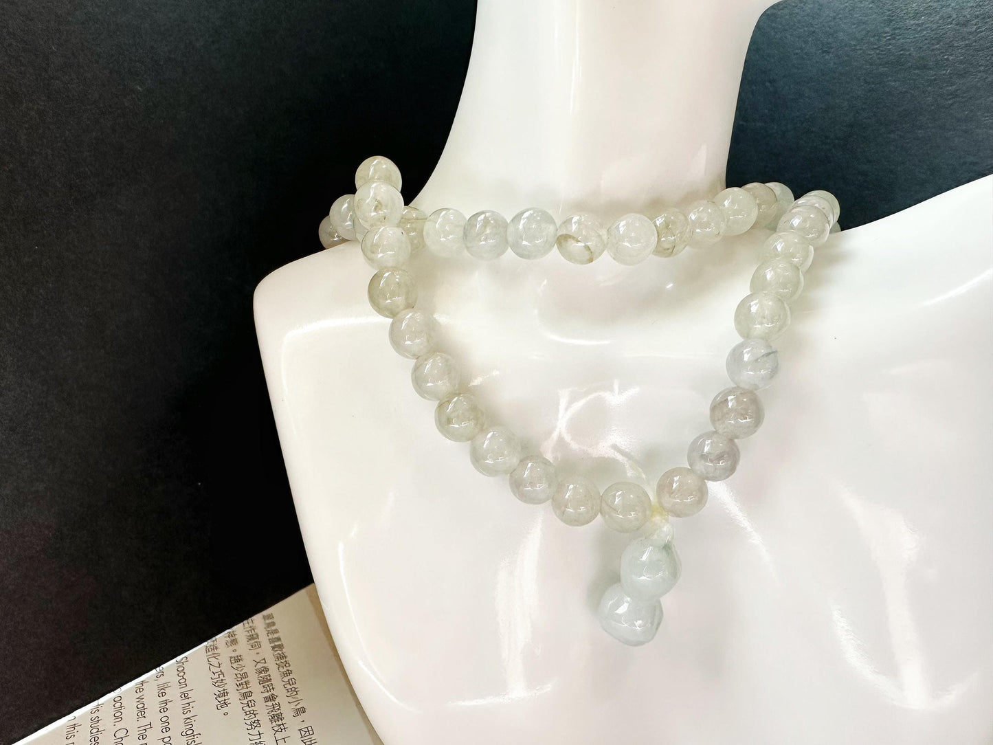 Natural Myanmar Icy Type Jade Beaded Long Necklace, 108 beads