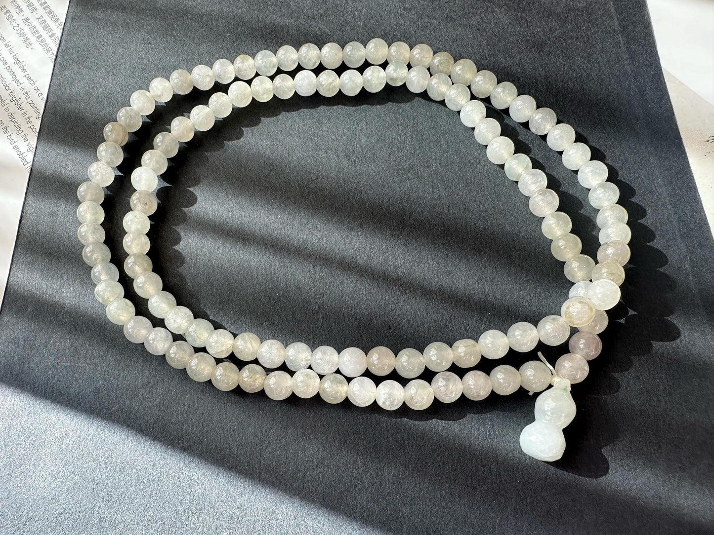 Natural Myanmar Icy Type Jade Beaded Long Necklace, 108 beads