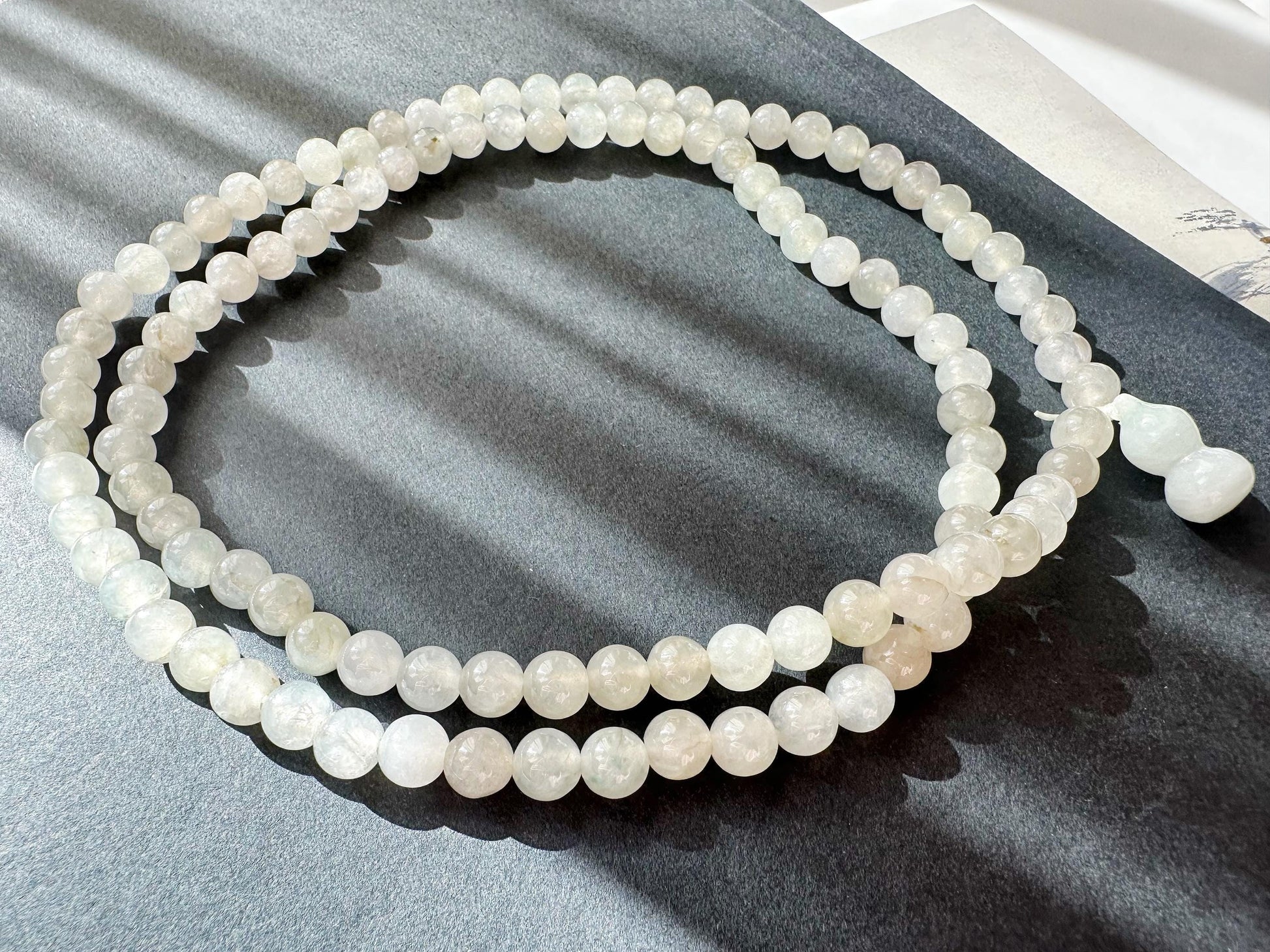 Natural Myanmar Icy Type Jade Beaded Long Necklace, 108 beads
