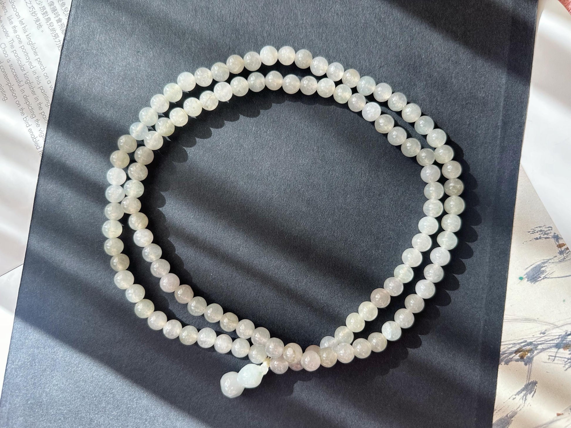 Natural Myanmar Icy Type Jade Beaded Long Necklace, 108 beads