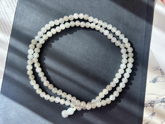 Natural Myanmar Icy Type Jade Beaded Long Necklace, 108 beads