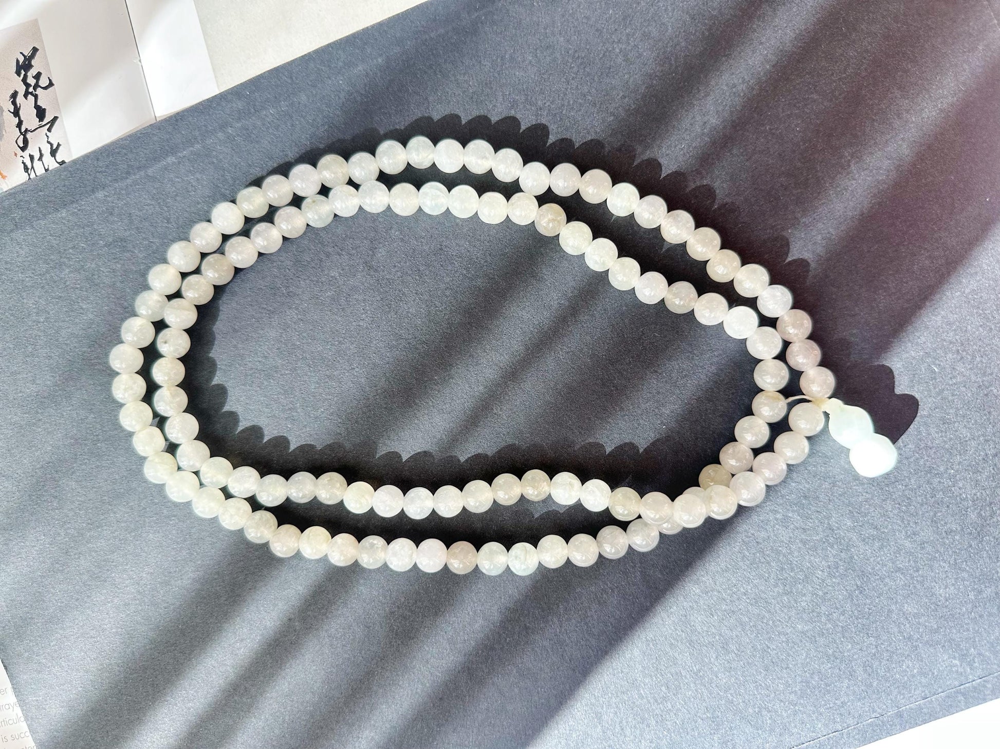 Natural Myanmar Icy Type Jade Beaded Long Necklace, 108 beads