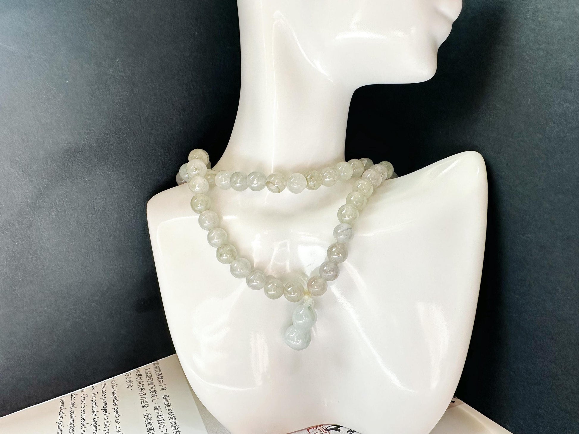 Natural Myanmar Icy Type Jade Beaded Long Necklace, 108 beads
