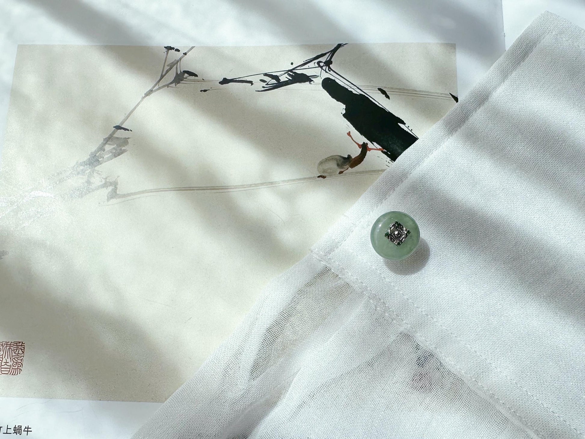 Icy Jadeite Cufflinks, Sterling Silver, Green Zircon, Modern Executive Accessory