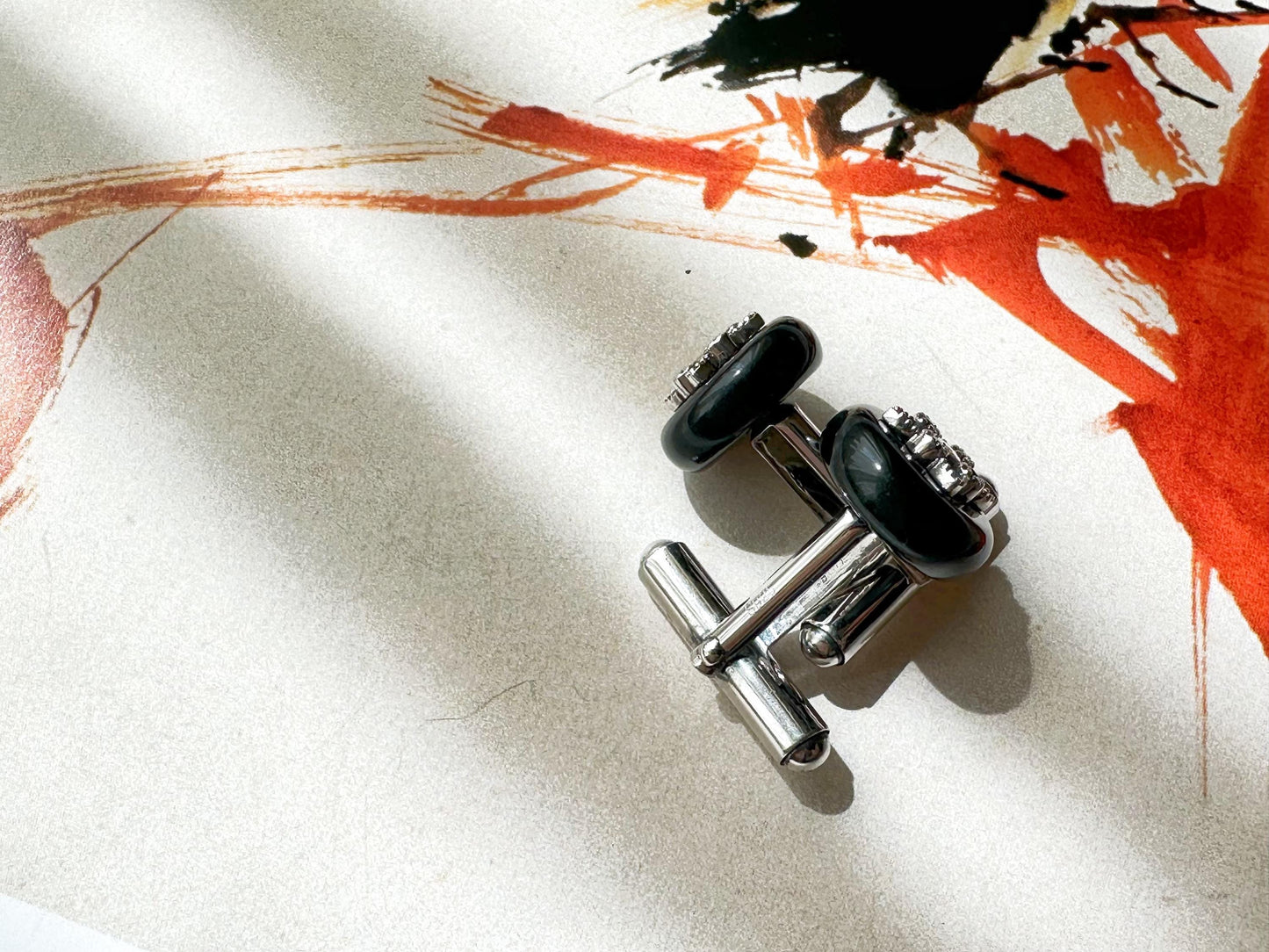 Black Jadeite Cufflinks • Sterling Silver, Blue Zircon Accent • Modern Executive Accessory