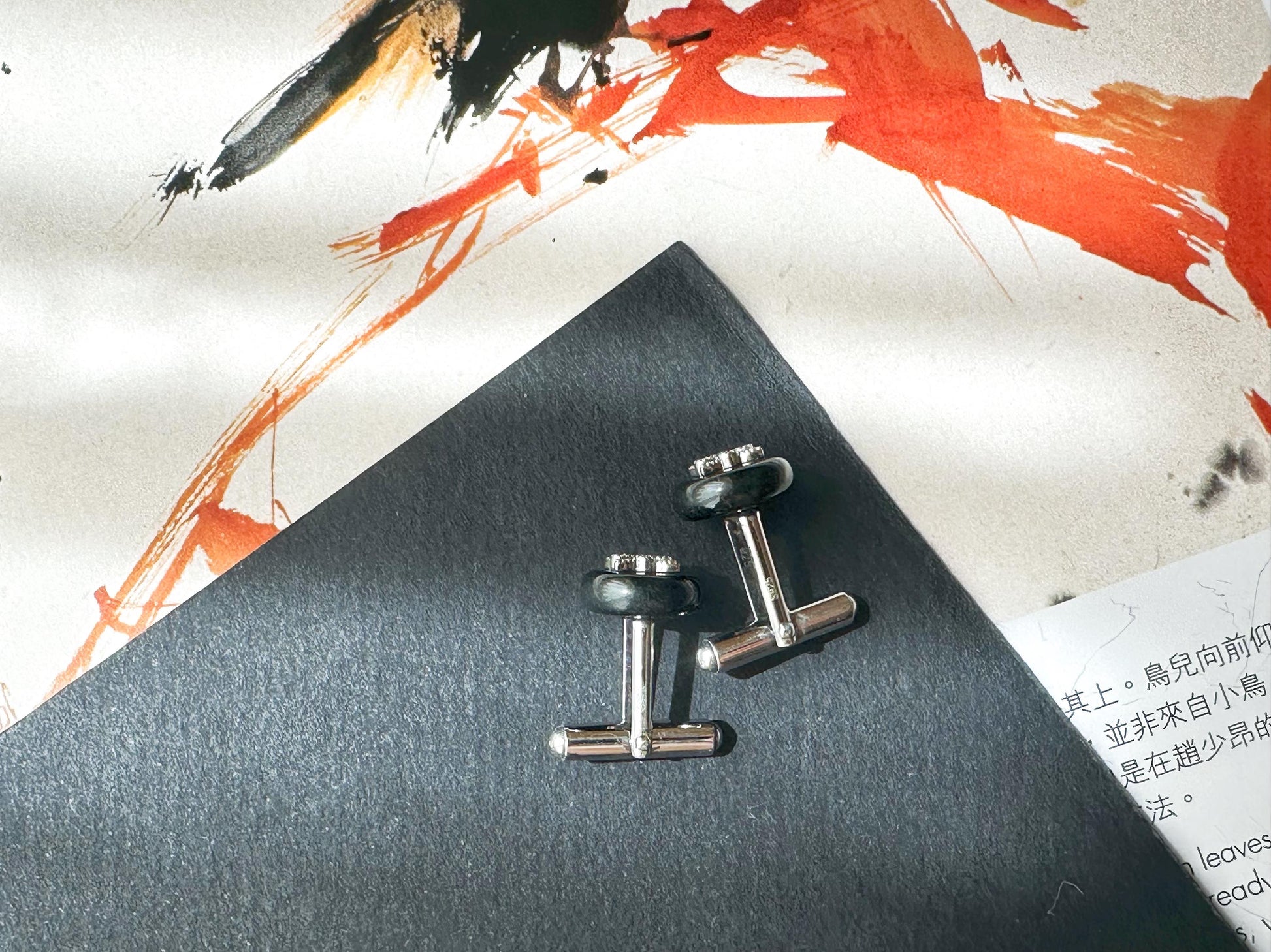 Black Jadeite Cufflinks • Sterling Silver 925 • Blue Zircon Accent • Modern Executive Cuff Links • Mens Luxury Gift • Handmade in Hong Kong