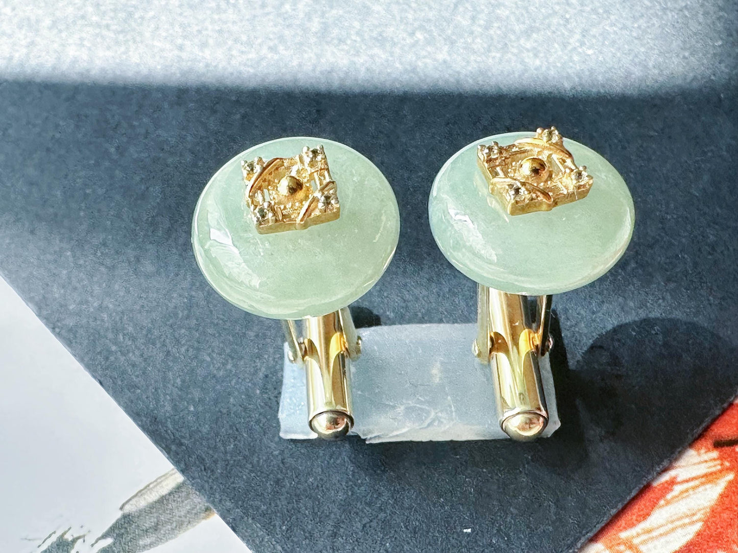 Fresh Light Green Jade Cufflinks, Sterling Silver with White Zircon, Meaningful Gift for Boss, Unisex, Anniversary