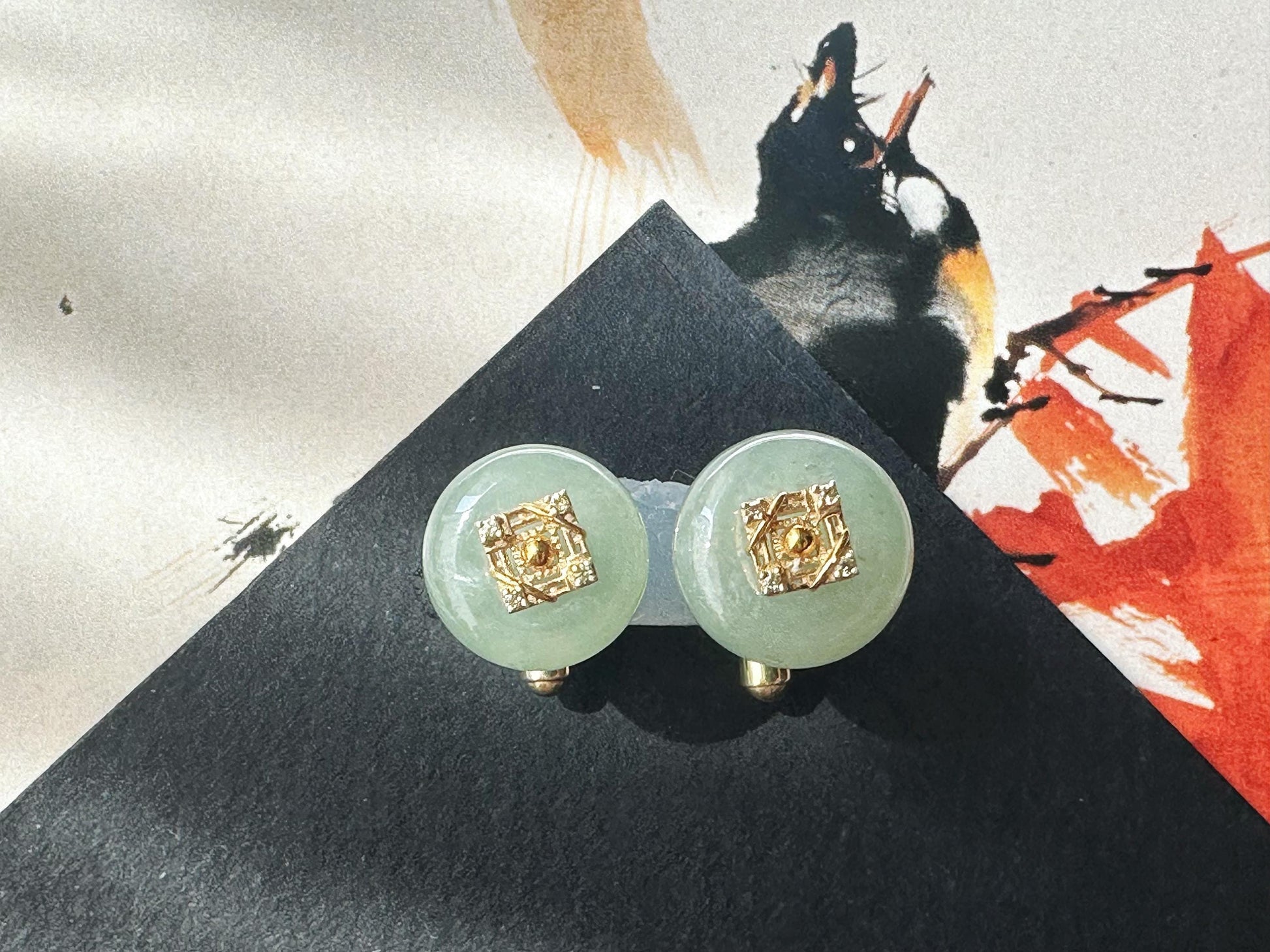 Fresh Light Green Jade Cufflinks, Sterling Silver with White Zircon, Meaningful Gift for Boss, Unisex, Anniversary