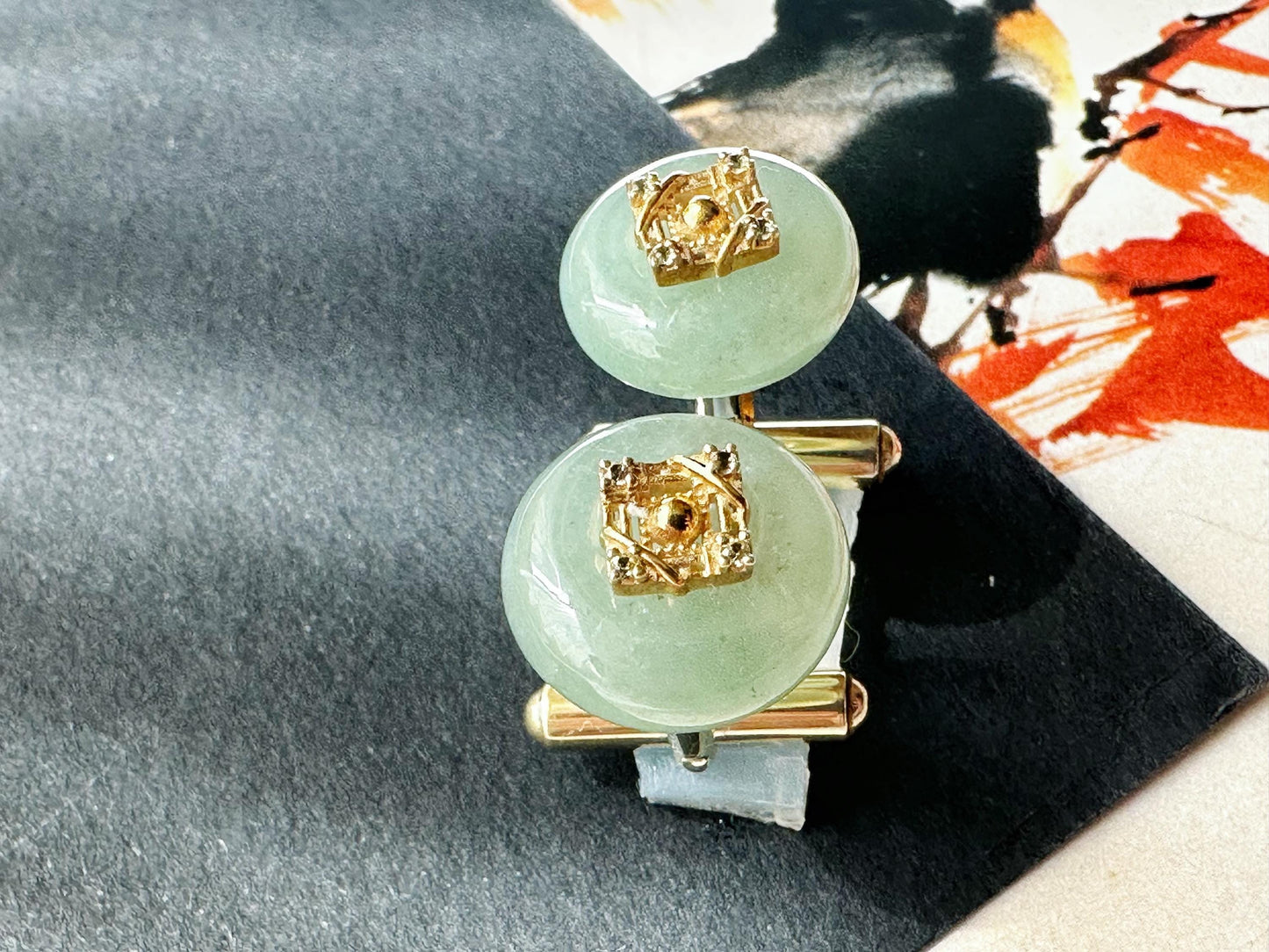 Fresh Light Green Jade Cufflinks, Sterling Silver with White Zircon, Meaningful Gift for Boss, Unisex, Anniversary