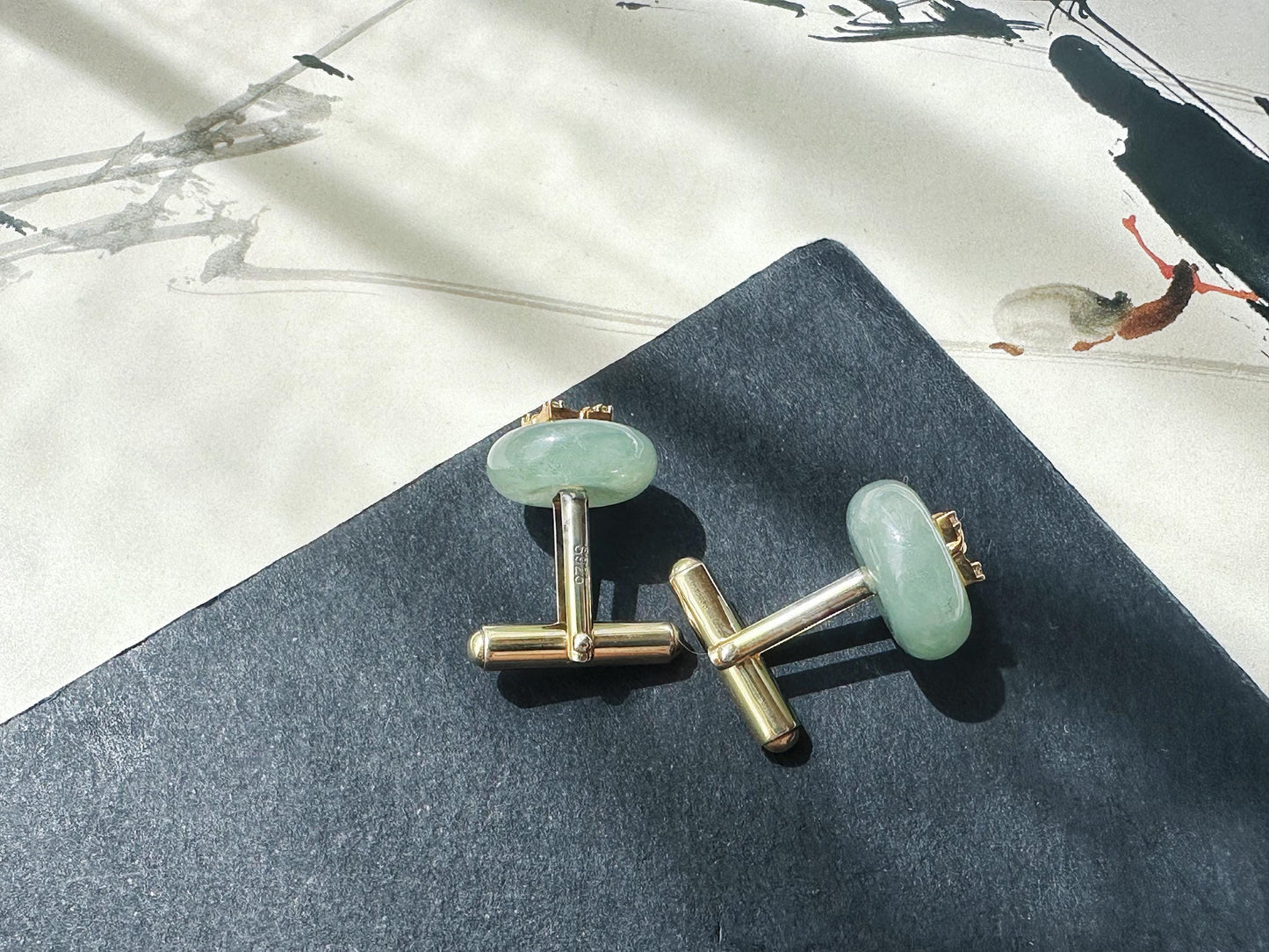 Fresh Light Green Jade Cufflinks, Sterling Silver with White Zircon, Meaningful Gift for Boss, Unisex, Anniversary