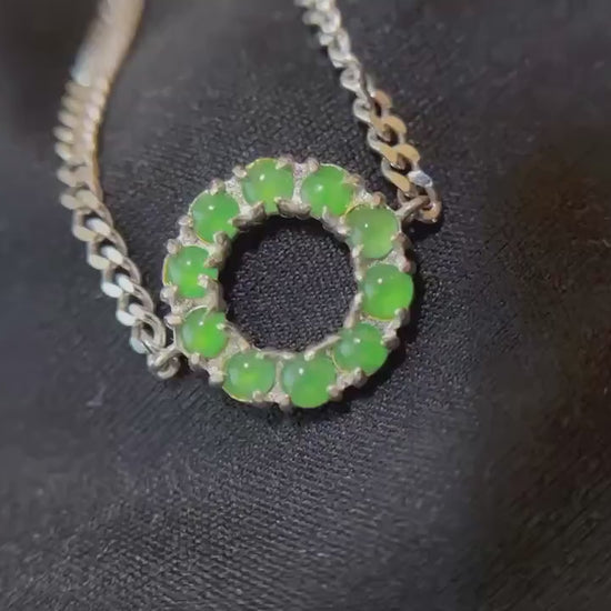 Natural Myanmar Green Jade Bracelet in Silver, Charm Bracelet