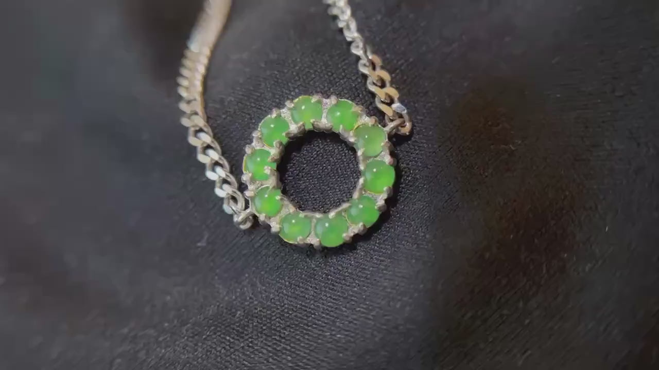 Natural Myanmar Green Jade Bracelet in Silver, Charm Bracelet