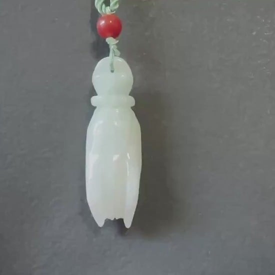 Natural Myanmar Buddha Hand White Jade with Green Tint Pendant Necklace