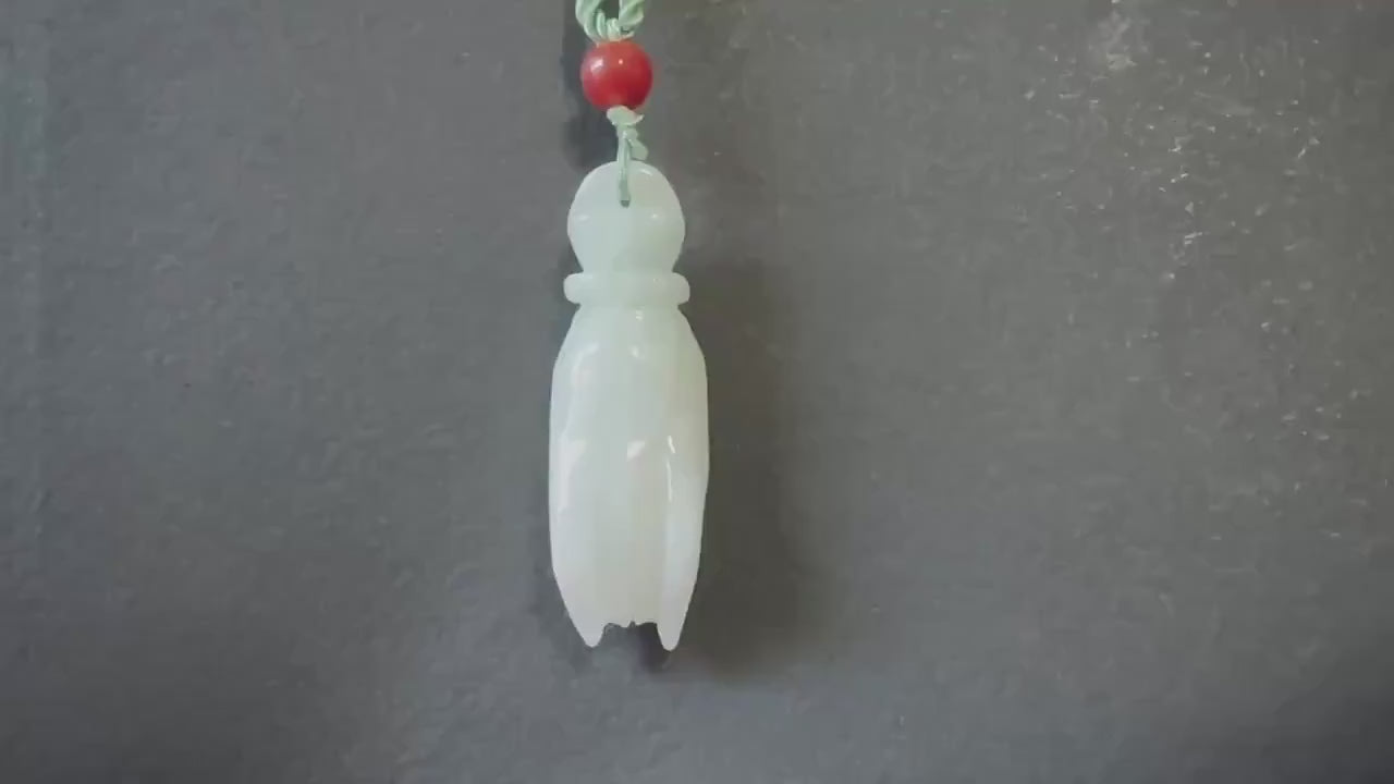 Natural Myanmar Buddha Hand White Jade with Green Tint Pendant Necklace
